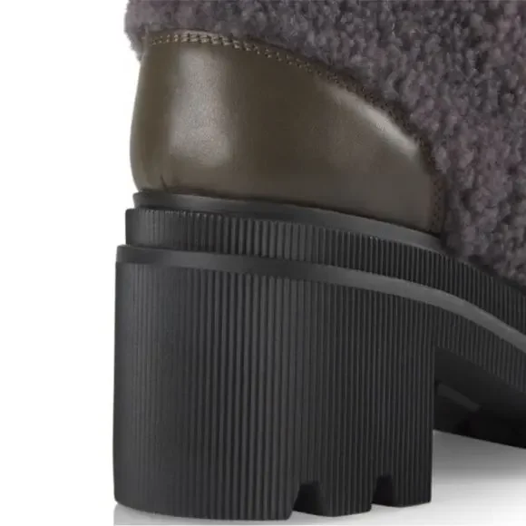 Voile Blanche Loden Faux Shearling Trim Lug Sole Leather Boots Khaki size 38 - Picture 5 of 10